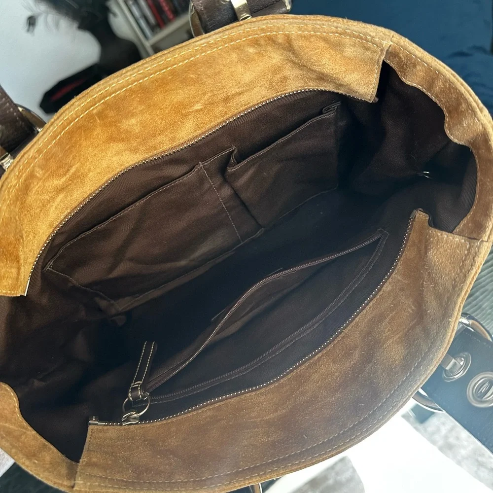 Coach Tan and Brown Suede Tote Bag